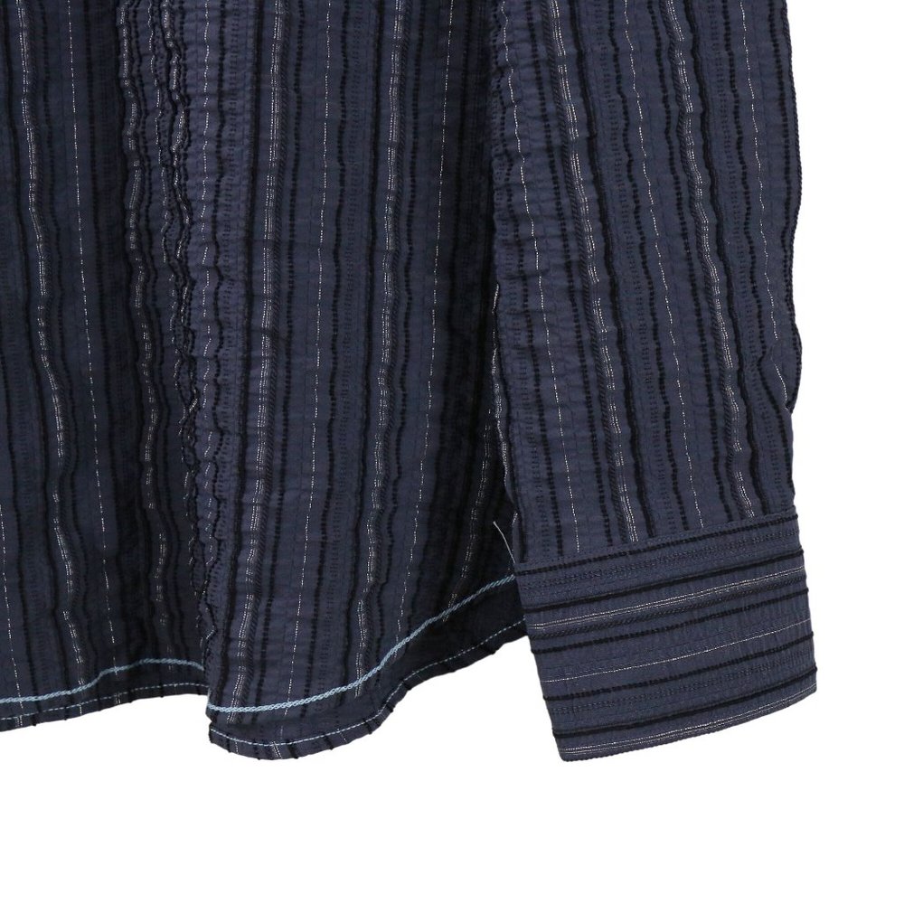 NWT Brandolini Textured Stripe Navy Blue Mens Button Front Shirt XXL - Picture 3 of 7